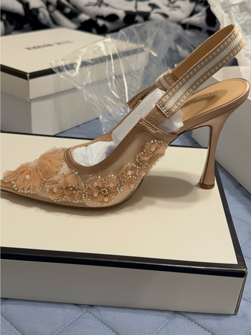 Steve Madden Embellished Nude Slingback Stiletto Heels